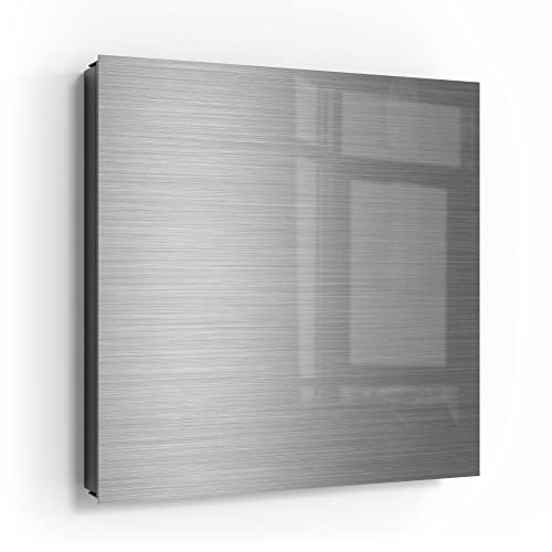 DEQORI Schlüsselkasten schwarz | 30x30 cm | Motiv Gebürstetes Aluminium | Glas & Metall Schlüssel-Box | Schlüsselschrank mit 50 Haken + 2 Magnete | Moderne Box magnetisch & beschreibbar von DEQORI