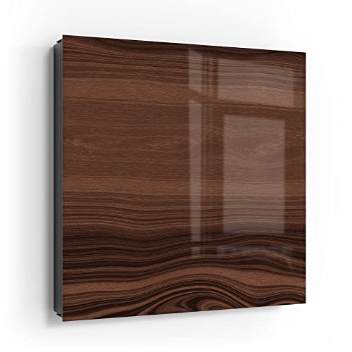 DEQORI Schlüsselkasten schwarz | 30x30 cm | Motiv Horizontale Holzmaserung | Glas & Metall Schlüssel-Box | Schlüsselschrank mit 50 Haken + 2 Magnete | Moderne Box magnetisch & beschreibbar von DEQORI