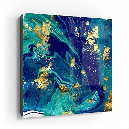 DEQORI Schlüsselkasten schwarz | 30x30 cm | Motiv Marmor mit Goldakzent | Glas & Metall Schlüssel-Box | Schlüsselschrank mit 50 Haken + 2 Magnete | Moderne Box magnetisch & beschreibbar von DEQORI