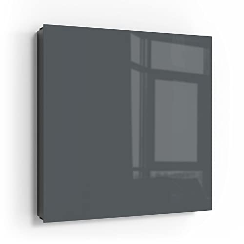 DEQORI Schlüsselkasten schwarz | 30x30 cm | Unifarben - Dunkelgrau | Glas & Metall Schlüssel-Box | Schlüsselschrank mit 50 Haken + 2 Magnete | Moderne Box magnetisch & beschreibbar von DEQORI