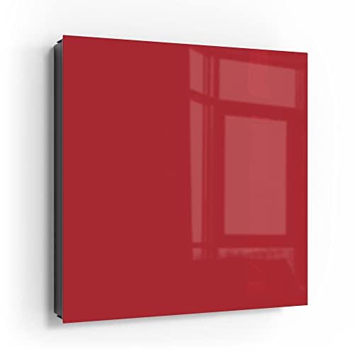DEQORI Schlüsselkasten schwarz | 30x30 cm | Unifarben - Rot | Glas & Metall Schlüssel-Box | Schlüsselschrank mit 50 Haken + 2 Magnete | Moderne Box magnetisch & beschreibbar von DEQORI