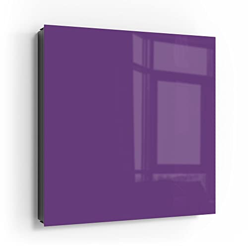 DEQORI Schlüsselkasten schwarz | 30x30 cm | Unifarben - Violett | Glas & Metall Schlüssel-Box | Schlüsselschrank mit 50 Haken + 2 Magnete | Moderne Box magnetisch & beschreibbar von DEQORI