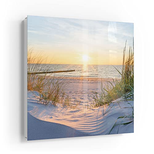 DEQORI Schlüsselkasten weiß | 30x30 cm | Motiv Abendsonne an der Ostsee | Glas & Metall Schlüssel-Box | Schlüsselschrank mit 50 Haken + 2 Magnete | Moderne Design Box magnetisch & beschreibbar von DEQORI