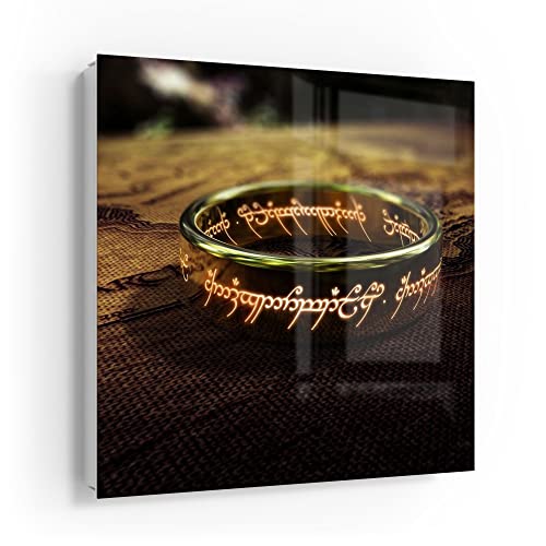 DEQORI Schlüsselkasten weiß | 30x30 cm | Motiv Der eine Ring (HDR) | Glas & Metall Schlüssel-Box | Schlüsselschrank mit 50 Haken + 2 Magnete | Moderne Design Box magnetisch & beschreibbar von DEQORI