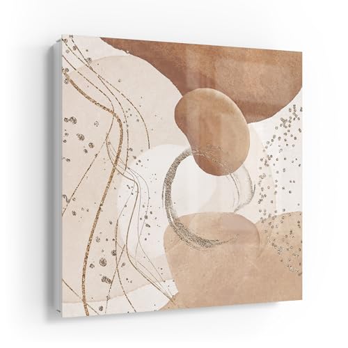 DEQORI Schlüsselkasten weiß | 30x30 cm | Motiv Erdfarbene Eleganz | Glas & Metall Schlüssel-Box | Schlüsselschrank mit 50 Haken + 2 Magnete | Moderne Design Box magnetisch & beschreibbar von DEQORI