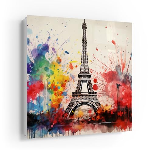 DEQORI Schlüsselkasten weiß | 30x30 cm | Motiv Farben von Paris | Glas & Metall Schlüssel-Box | Schlüsselschrank mit 50 Haken + 2 Magnete | Moderne Design Box magnetisch & beschreibbar von DEQORI
