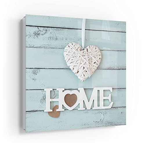 DEQORI Schlüsselkasten weiß | 30x30 cm | Motiv Holzschrift Home | Glas & Metall Schlüssel-Box | Schlüsselschrank mit 50 Haken + 2 Magnete | Moderne Design Box magnetisch & beschreibbar von DEQORI