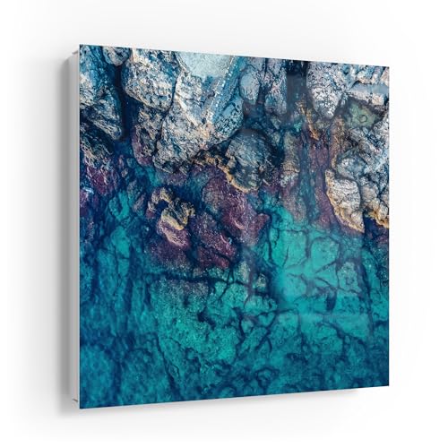 DEQORI Schlüsselkasten weiß | 30x30 cm | Motiv Küstenfarbenspiel | Glas & Metall Schlüssel-Box | Schlüsselschrank mit 50 Haken + 2 Magnete | Moderne Design Box magnetisch & beschreibbar von DEQORI