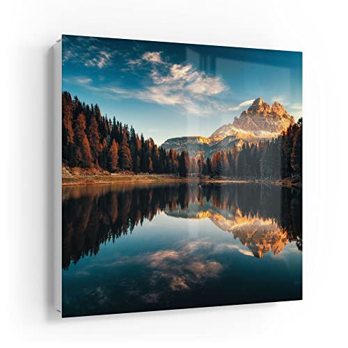 DEQORI Schlüsselkasten weiß | 30x30 cm | Motiv Lago Antorno Panorama | Glas & Metall Schlüssel-Box | Schlüsselschrank mit 50 Haken + 2 Magnete | Moderne Design Box magnetisch & beschreibbar von DEQORI