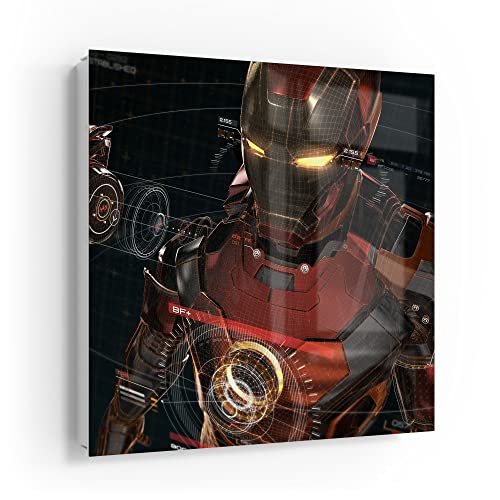 DEQORI Schlüsselkasten weiß | 30x30 cm | Motiv Legendäre Iron Man Anzug | Glas & Metall Schlüssel-Box | Schlüsselschrank mit 50 Haken + 2 Magnete | Moderne Design Box magnetisch & beschreibbar von DEQORI