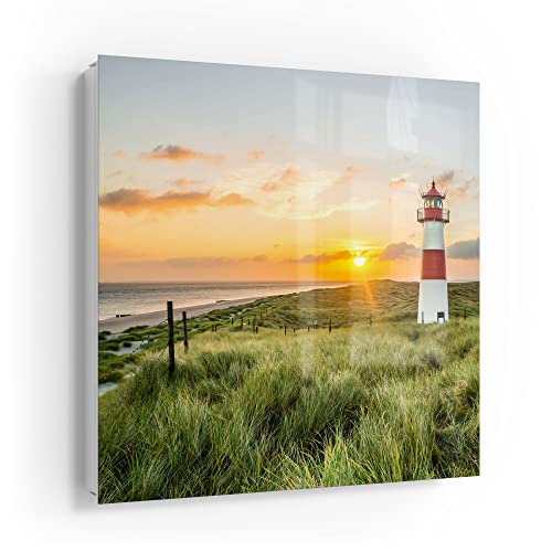 DEQORI Schlüsselkasten weiß | 30x30 cm | Motiv Leuchtturmliebe | Glas & Metall Schlüssel-Box | Schlüsselschrank mit 50 Haken + 2 Magnete | Moderne Design Box magnetisch & beschreibbar von DEQORI