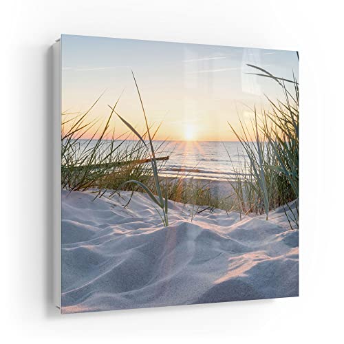 DEQORI Schlüsselkasten weiß | 30x30 cm | Motiv Ostsee Sonnenuntergang | Glas & Metall Schlüssel-Box | Schlüsselschrank mit 50 Haken + 2 Magnete | Moderne Design Box magnetisch & beschreibbar von DEQORI