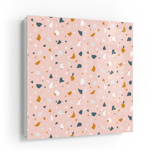 DEQORI Schlüsselkasten weiß | 30x30 cm | Motiv Rosa Terrazzo-Zauber | Glas & Metall Schlüssel-Box | Schlüsselschrank mit 50 Haken + 2 Magnete | Moderne Design Box magnetisch & beschreibbar von DEQORI