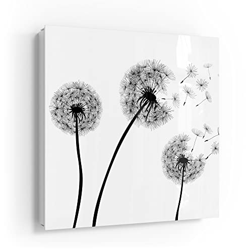 DEQORI Schlüsselkasten weiß | 30x30 cm | Motiv Schwarze Pusteblumen | Glas & Metall Schlüssel-Box | Schlüsselschrank mit 50 Haken + 2 Magnete | Moderne Design Box magnetisch & beschreibbar von DEQORI