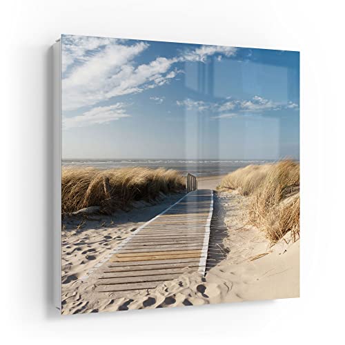 DEQORI Schlüsselkasten weiß | 30x30 cm | Motiv Strandaufgang am Meer | Glas & Metall Schlüssel-Box | Schlüsselschrank mit 50 Haken + 2 Magnete | Moderne Design Box magnetisch & beschreibbar von DEQORI