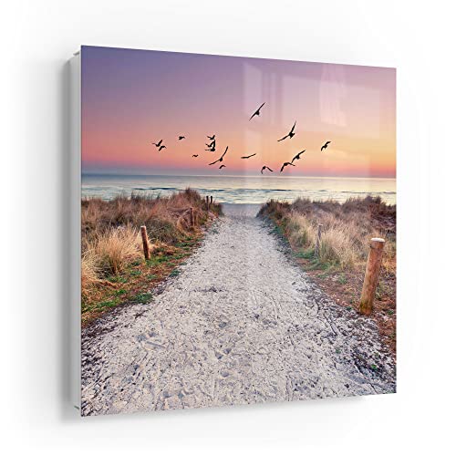 DEQORI Schlüsselkasten weiß | 30x30 cm | Motiv Strandaufgang zur Ostsee | Glas & Metall Schlüssel-Box | Schlüsselschrank mit 50 Haken + 2 Magnete | Moderne Design Box magnetisch & beschreibbar von DEQORI