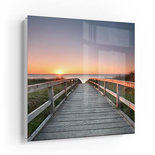 DEQORI Schlüsselkasten weiß | 30x30 cm | Motiv Strandpfad in Abendsonne | Glas & Metall Schlüssel-Box | Schlüsselschrank mit 50 Haken + 2 Magnete | Moderne Design Box magnetisch & beschreibbar von DEQORI