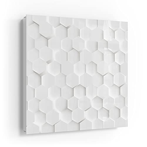 DEQORI Schlüsselkasten weiß | 30x30 cm | Motiv Weiße 3D-Waben | Glas & Metall Schlüssel-Box | Schlüsselschrank mit 50 Haken + 2 Magnete | Moderne Design Box magnetisch & beschreibbar von DEQORI