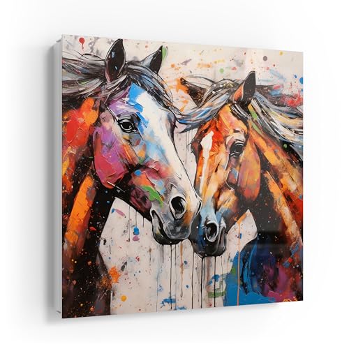 DEQORI Schlüsselkasten weiß | 30x30 cm | Motiv Wildes Pferdefeuer | Glas & Metall Schlüssel-Box | Schlüsselschrank mit 50 Haken + 2 Magnete | Moderne Design Box magnetisch & beschreibbar von DEQORI