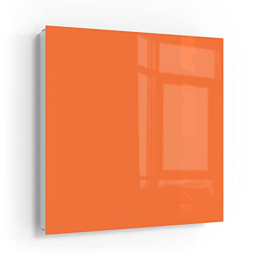 DEQORI Schlüsselkasten weiß | 30x30 cm | Unifarben - Orange | Glas & Metall Schlüssel-Box | Schlüsselschrank mit 50 Haken + 2 Magnete | Moderne Design Box magnetisch & beschreibbar von DEQORI