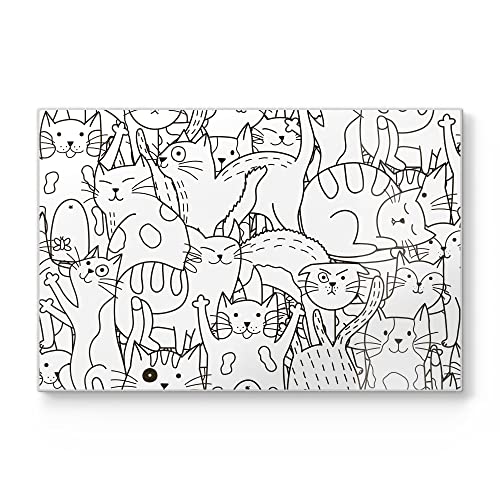 DEQORI Schneidebrett aus Glas | groß 30x20 cm | Motiv "Comic-Katzen" | Design Schneideplatte für Küche | Frühstücksbrett antibakteriell & rutschfest | Glasplatte & Servierplatte von DEQORI