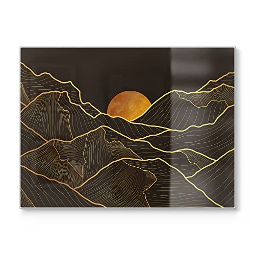DEQORI Schneidebrett aus Glas | groß 40x30 cm | Motiv "Goldenes Linien Gebirge" | Design Schneideplatte für Küche | Frühstücksbrett antibakteriell & rutschfest | Glasplatte & Servierplatte DEQORI Schneidebrett aus Glas | groß 40x30 cm | Motiv "Goldenes Linien Gebirge" | Design Schneideplatte für Küche | Frühstücksbrett antibakteriell & rutschfest | Glasplatte & Servierplatte von DEQORI