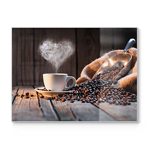 DEQORI Schneidebrett aus Glas | groß 40x30 cm | Motiv "Rustikale Kaffeeliebe" | Design Schneideplatte für Küche | Frühstücksbrett antibakteriell & rutschfest | Glasplatte & Servierplatte von DEQORI