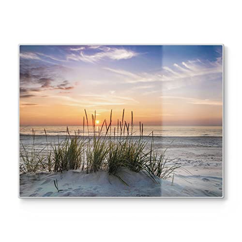 DEQORI Schneidebrett aus Glas | groß 40x30 cm | Motiv "Sonnenuntergang am Strand" | Design Schneideplatte für Küche | Frühstücksbrett antibakteriell & rutschfest | Glasplatte & Servierplatte von DEQORI