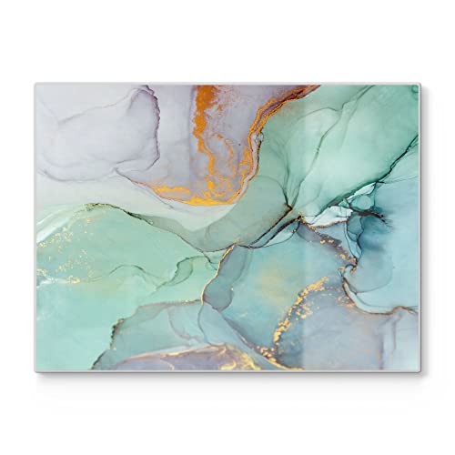 DEQORI Schneidebrett aus Glas | groß 40x30 cm | Motiv "Zerlaufene Wasserfarbe" | Design Schneideplatte für Küche | Frühstücksbrett antibakteriell & rutschfest | Glasplatte & Servierplatte von DEQORI