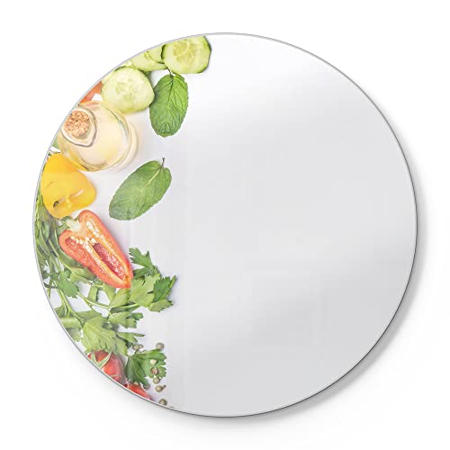 DEQORI Schneidebrett aus Glas | rund Ø30 cm | Motiv "Banner gerahmt mit Gemüse" | Design Schneideplatte für Küche | Frühstücksbrett antibakteriell & rutschfest | Glasplatte & Servierplatte von DEQORI