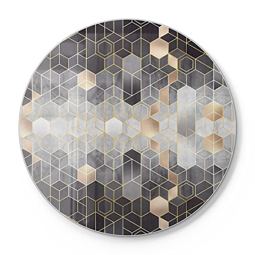 DEQORI Schneidebrett aus Glas | rund Ø30 cm | Motiv "Kunstvolles Wabenmuster" | Design Schneideplatte für Küche | Frühstücksbrett antibakteriell & rutschfest | Glasplatte & Servierplatte von DEQORI