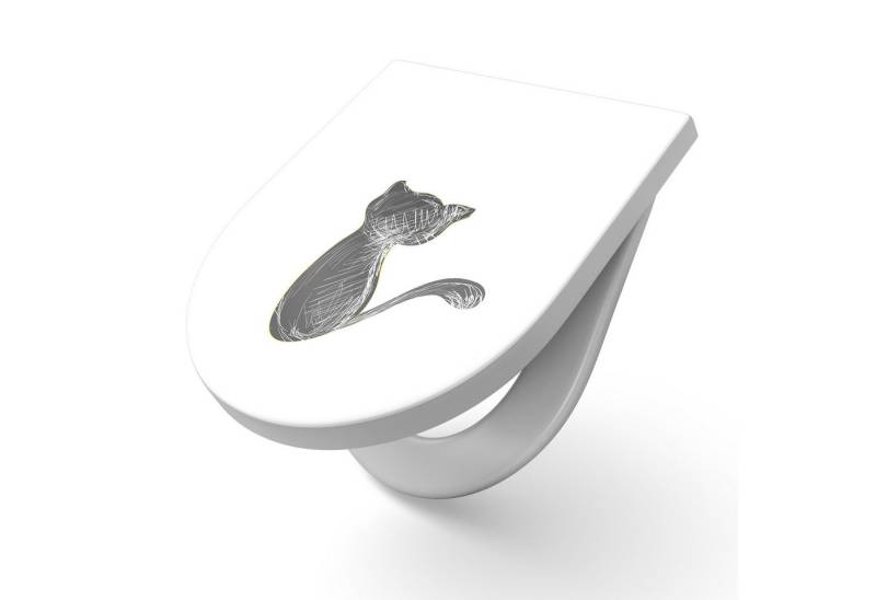 DEQORI WC-Sitz 'Die Katze und der Mond', WC Toilettensitz bedruckt Klobrille Toilettendeckel Motiv WC-Brille von DEQORI