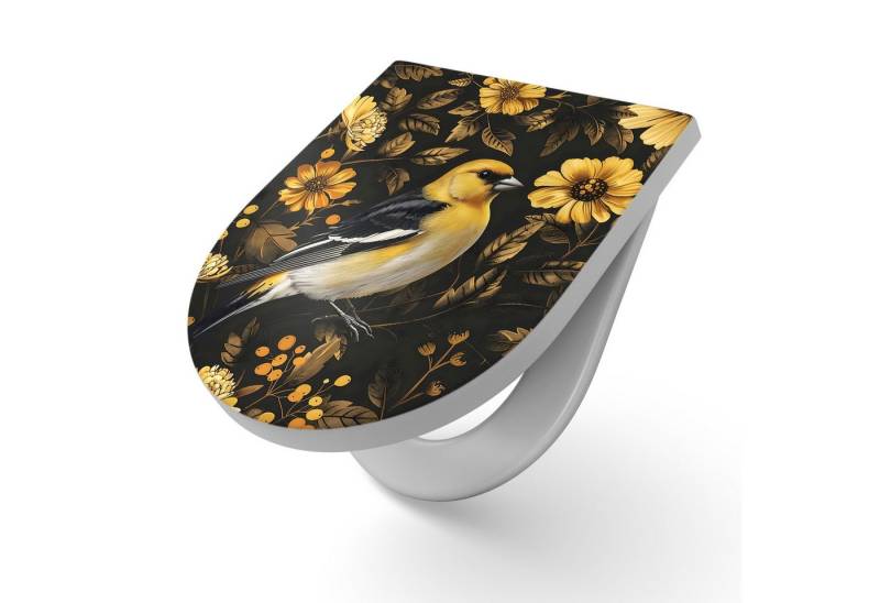 DEQORI WC-Sitz 'Goldfink im Blütenmuster', WC Toilettensitz bedruckt Klobrille Toilettendeckel Motiv WC-Brille DEQORI WC-Sitz 'Goldfink im Blütenmuster', WC Toilettensitz bedruckt Klobrille Toilettendeckel Motiv WC-Brille von DEQORI