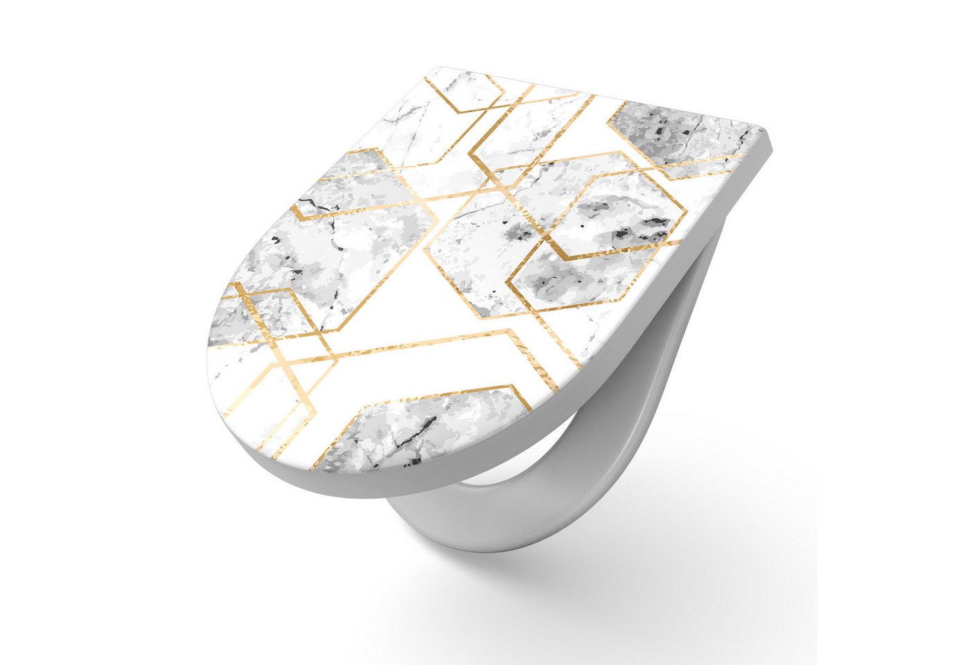 DEQORI WC-Sitz 'Goldgerahmte Sechsecke', WC Toilettensitz bedruckt Klobrille Toilettendeckel Motiv WC-Brille DEQORI WC-Sitz 'Goldgerahmte Sechsecke', WC Toilettensitz bedruckt Klobrille Toilettendeckel Motiv WC-Brille von DEQORI