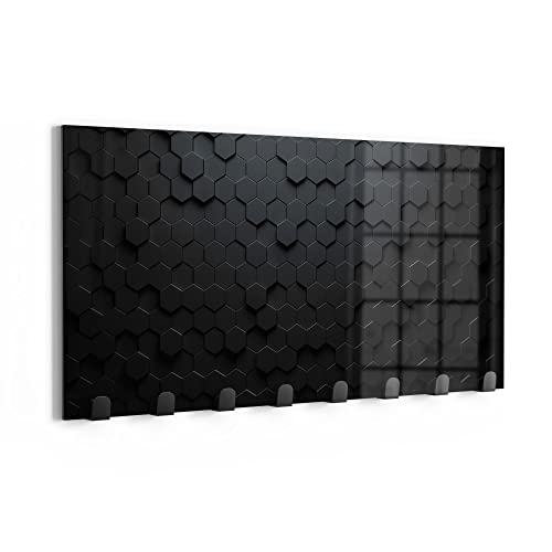 DEQORI Wandgarderobe Glas & Metall | Motiv Abstrakte 3D-Struktur | 60x30 cm | Design Haken-Leiste modern | Garderoben-Paneel für Flur, Wohnzimmer & Schlafzimmer | magnetisch & beschreibbar von DEQORI