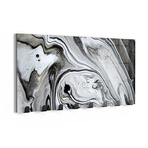 DEQORI Wandgarderobe Glas & Metall | Motiv Aufwendiger Marmordekor | 60x30 cm | Design Haken-Leiste modern | Garderoben-Paneel für Flur, Wohnzimmer & Schlafzimmer | magnetisch & beschreibbar von DEQORI