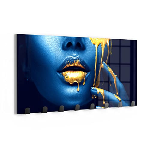 DEQORI Wandgarderobe Glas & Metall | Motiv Flüssiges Gold auf Haut | 60x30 cm | Design Haken-Leiste modern | Garderoben-Paneel für Flur, Wohnzimmer & Schlafzimmer | magnetisch & beschreibbar von DEQORI
