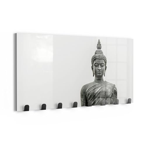 DEQORI Wandgarderobe Glas & Metall | Motiv Göttliche Stille | 60x30 cm | Design Haken-Leiste modern | Garderoben-Paneel für Flur, Wohnzimmer & Schlafzimmer | magnetisch & beschreibbar von DEQORI