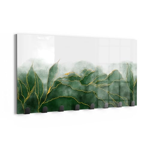 DEQORI Wandgarderobe Glas & Metall | Motiv Grüner Wasserfarbverlauf | 60x30 cm | Design Haken-Leiste modern | Garderoben-Paneel für Flur, Wohnzimmer & Schlafzimmer | magnetisch & beschreibbar von DEQORI