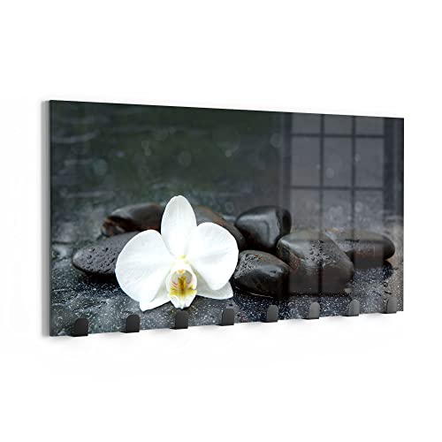 DEQORI Wandgarderobe Glas & Metall | Motiv Kontrastreiches Zen-Motiv | 60x30 cm | Design Haken-Leiste modern | Garderoben-Paneel für Flur, Wohnzimmer & Schlafzimmer | magnetisch & beschreibbar von DEQORI