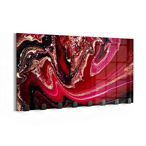 DEQORI Wandgarderobe Glas & Metall | Motiv Marmor-Lavafluss | 60x30 cm | Design Haken-Leiste modern | Garderoben-Paneel für Flur, Wohnzimmer & Schlafzimmer | magnetisch & beschreibbar von DEQORI