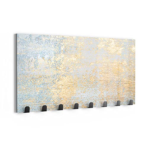 DEQORI Wandgarderobe Glas & Metall | Motiv Wand mit Gold-Struktur | 60x30 cm | Design Haken-Leiste modern | Garderoben-Paneel für Flur, Wohnzimmer & Schlafzimmer | magnetisch & beschreibbar von DEQORI