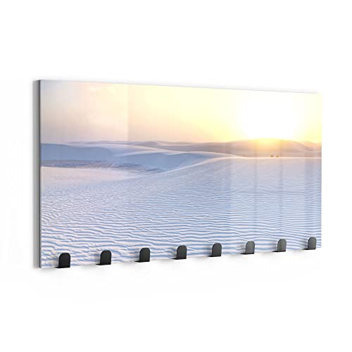 DEQORI Wandgarderobe Glas & Metall | Motiv Weiße Sanddünen am Abend | 60x30 cm | Design Haken-Leiste modern | Garderoben-Paneel für Flur, Wohnzimmer & Schlafzimmer | magnetisch & beschreibbar von DEQORI