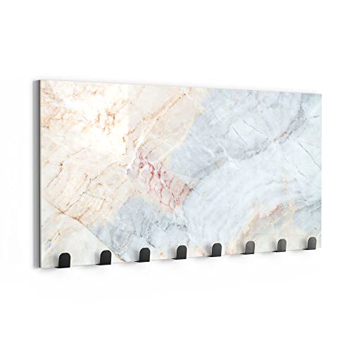 DEQORI Wandgarderobe Glas & Metall | Motiv Zarte Marmorfärbung | 60x30 cm | Design Haken-Leiste modern | Garderoben-Paneel für Flur, Wohnzimmer & Schlafzimmer | magnetisch & beschreibbar von DEQORI