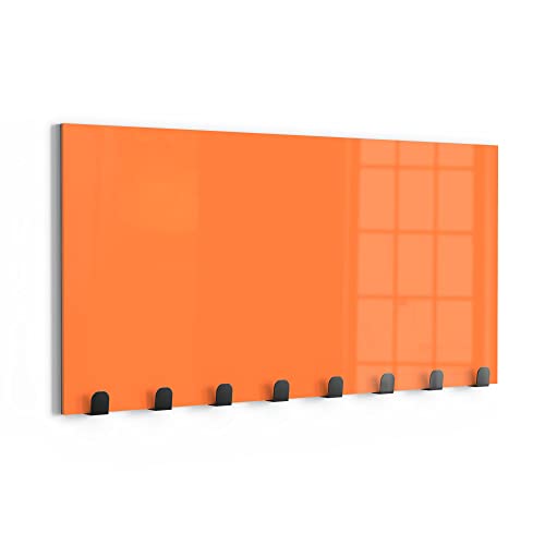 DEQORI Wandgarderobe Glas & Metall | Unifarben - Orange | 60x30 cm | Design Haken-Leiste modern | Garderoben-Paneel für Flur, Wohnzimmer & Schlafzimmer | magnetisch & beschreibbar von DEQORI