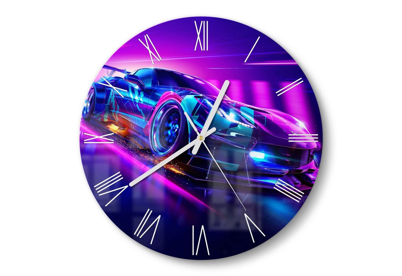 DEQORI Wanduhr 'Corvette Verfolgungsjagd' (Glas Glasuhr modern Wand Uhr Design Küchenuhr) von DEQORI