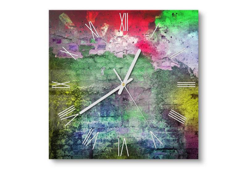 DEQORI Wanduhr 'Farbenfrohes Mauerwerk' (Glas Glasuhr modern Wand Uhr Design Küchenuhr) von DEQORI