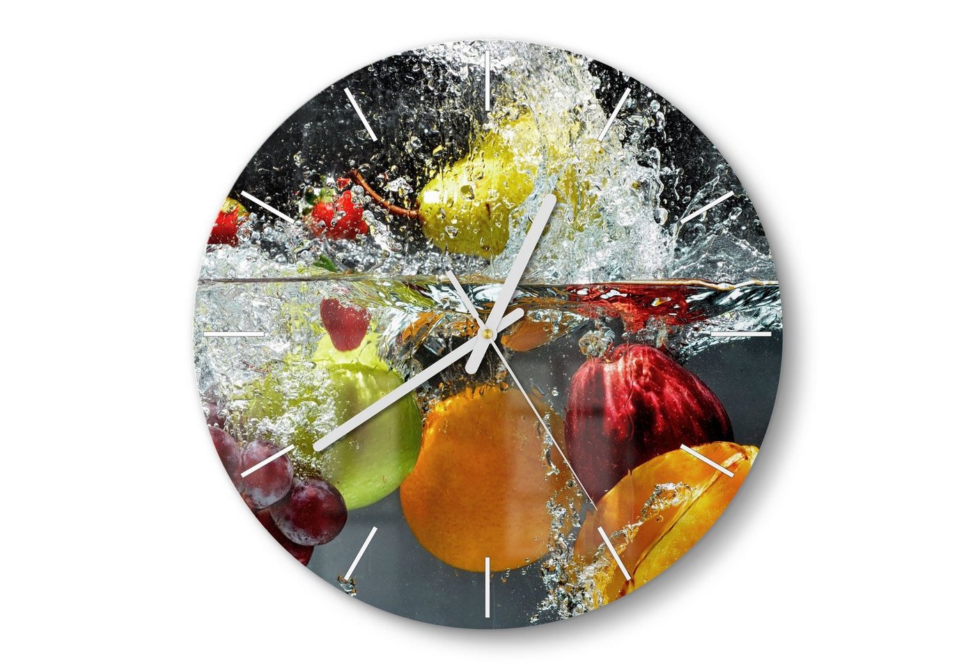 DEQORI Wanduhr 'Gemischtes Obst im Wasser' (Glas Glasuhr modern Wand Uhr Design Küchenuhr) von DEQORI