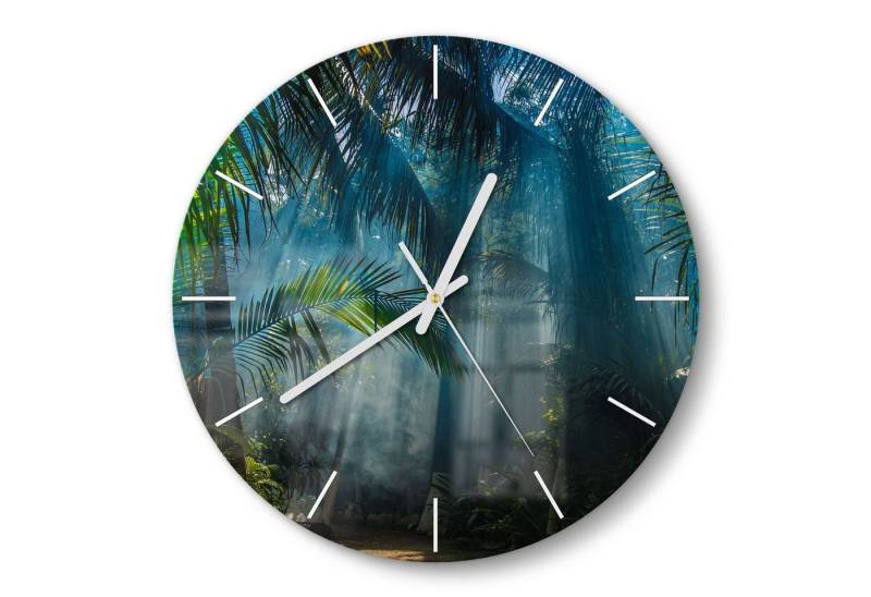 DEQORI Wanduhr 'Licht durchdringt Palmen' (Glas Glasuhr modern Wand Uhr Design Küchenuhr) von DEQORI