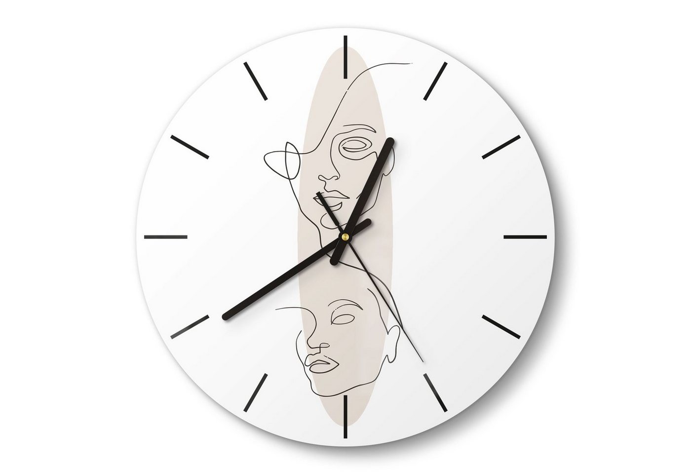 DEQORI Wanduhr 'Linien-Gesichter vor Oval' (Glas Glasuhr modern Wand Uhr Design Küchenuhr) von DEQORI